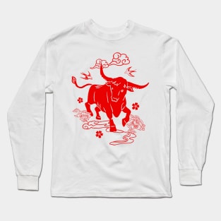Chinese Year of the Ox in Red Long Sleeve T-Shirt